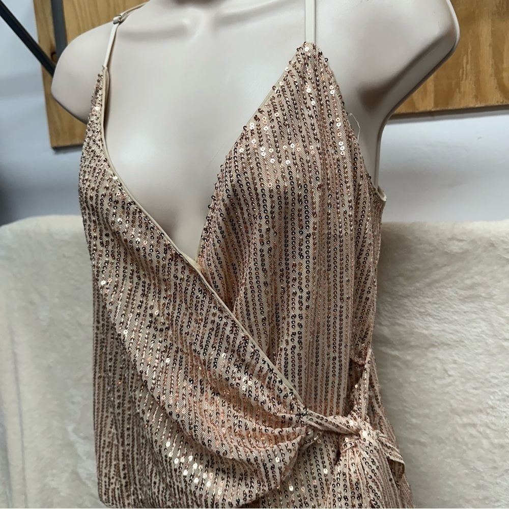 Grace Karin women’s sequined wrap tank top champagne size medium party disco - Picture 5 of 8